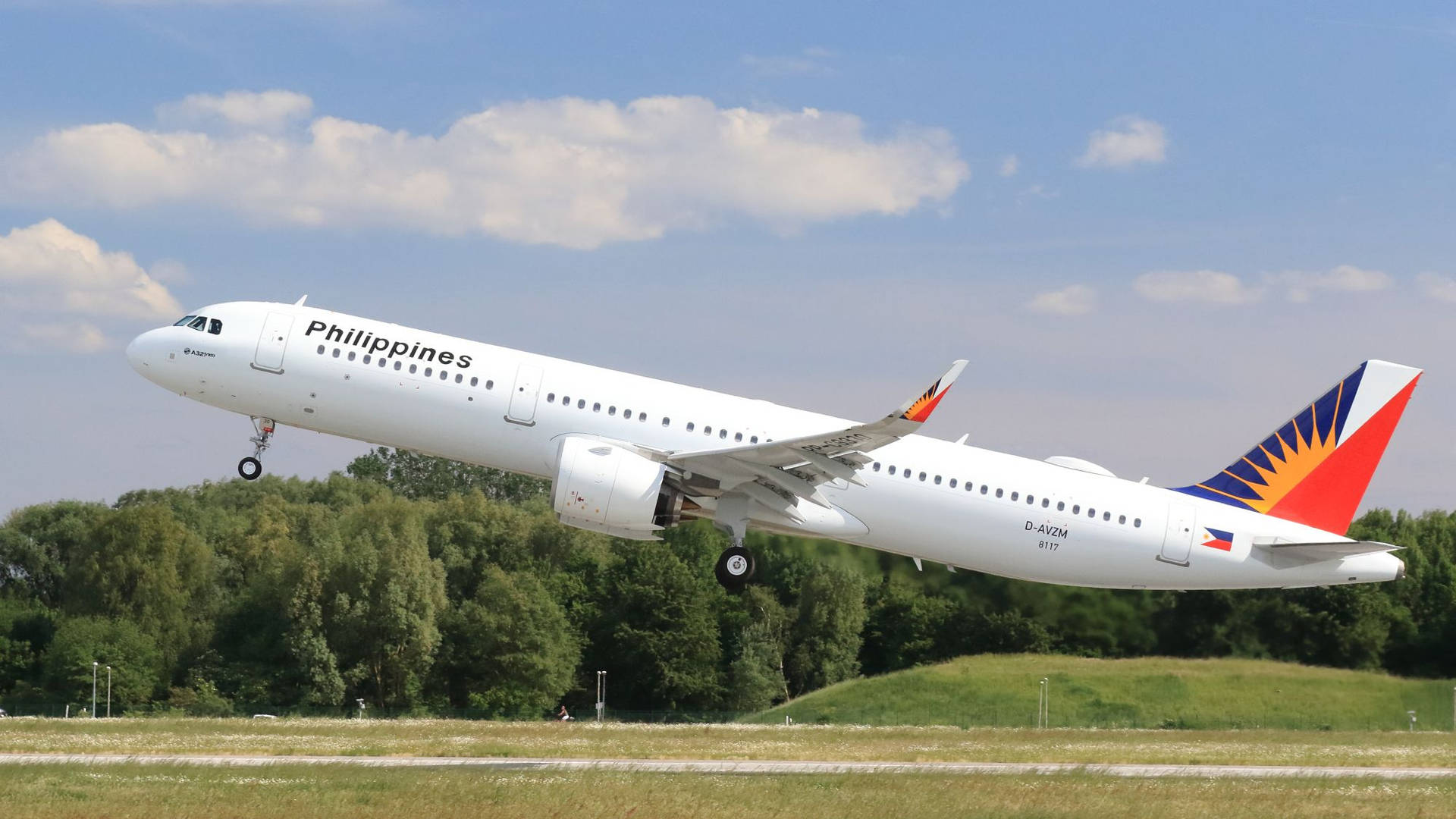 Philippine Airlines Craft Poised on Grass Field Wallpaper
