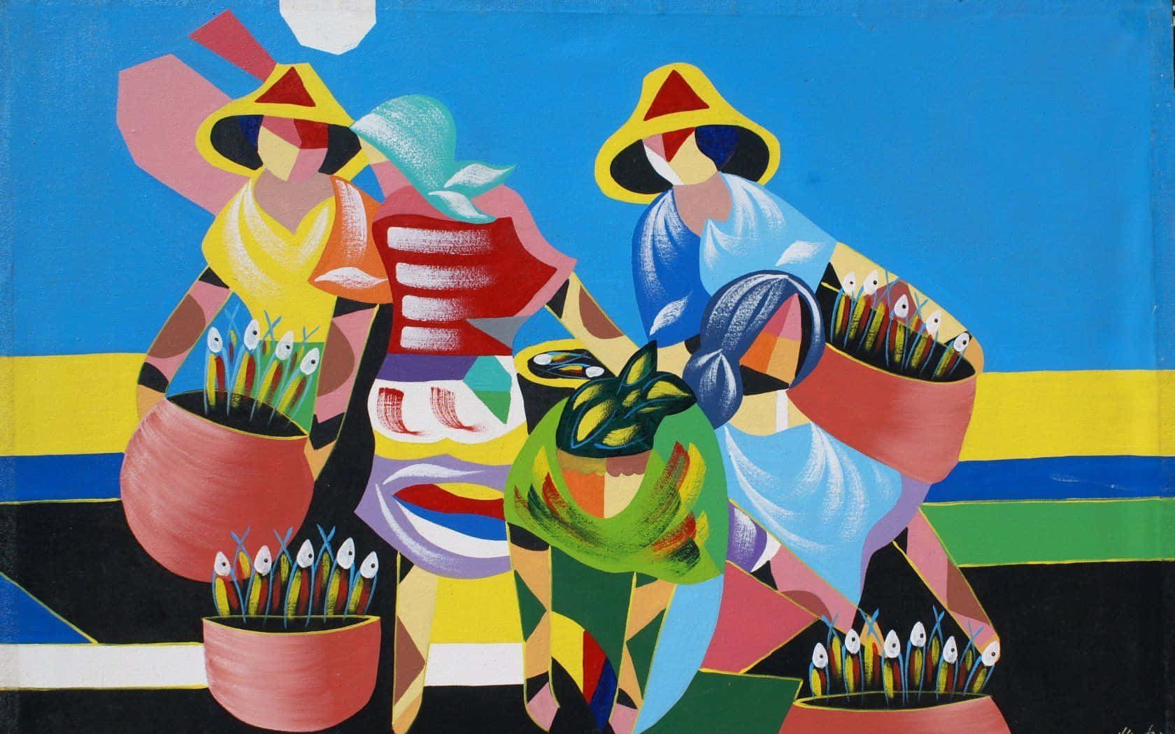 A Painting Of Women Carrying Baskets Of Paint
