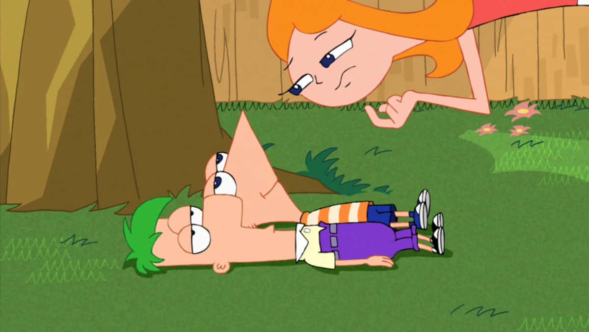 Phineas and Ferb having a fun adventure together with friends on a sunny day