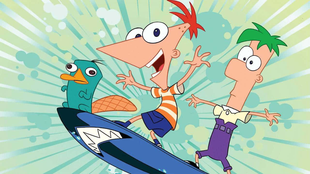 Phineas and Ferb having fun in their backyard during summer vacation