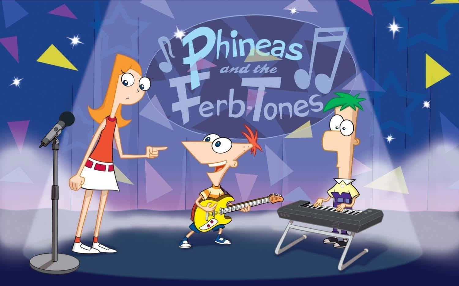 Phineas and Ferb enjoying a fun summer adventure with friends in their backyard.