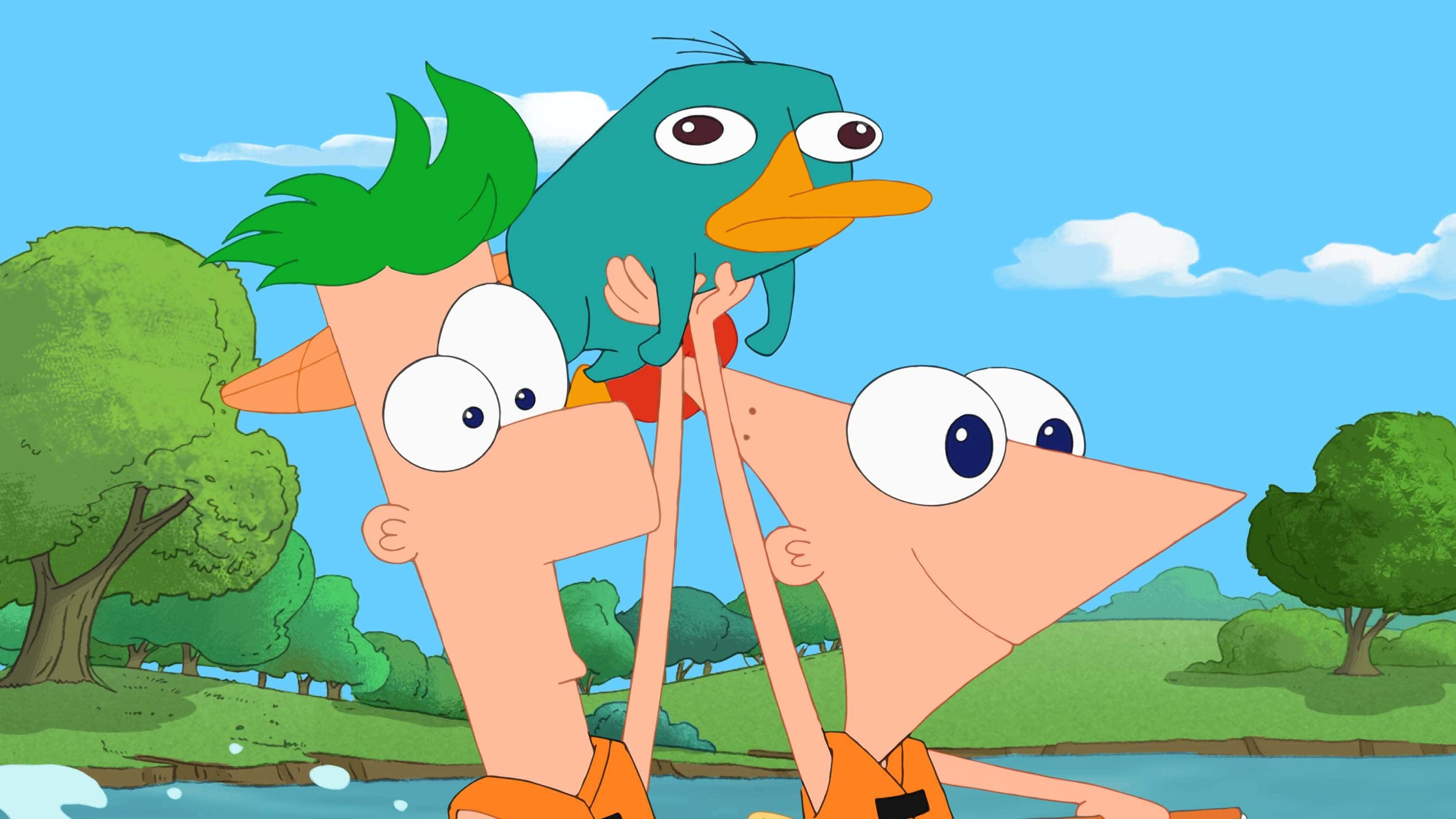 Phineas and Ferb having fun with their friends during summertime