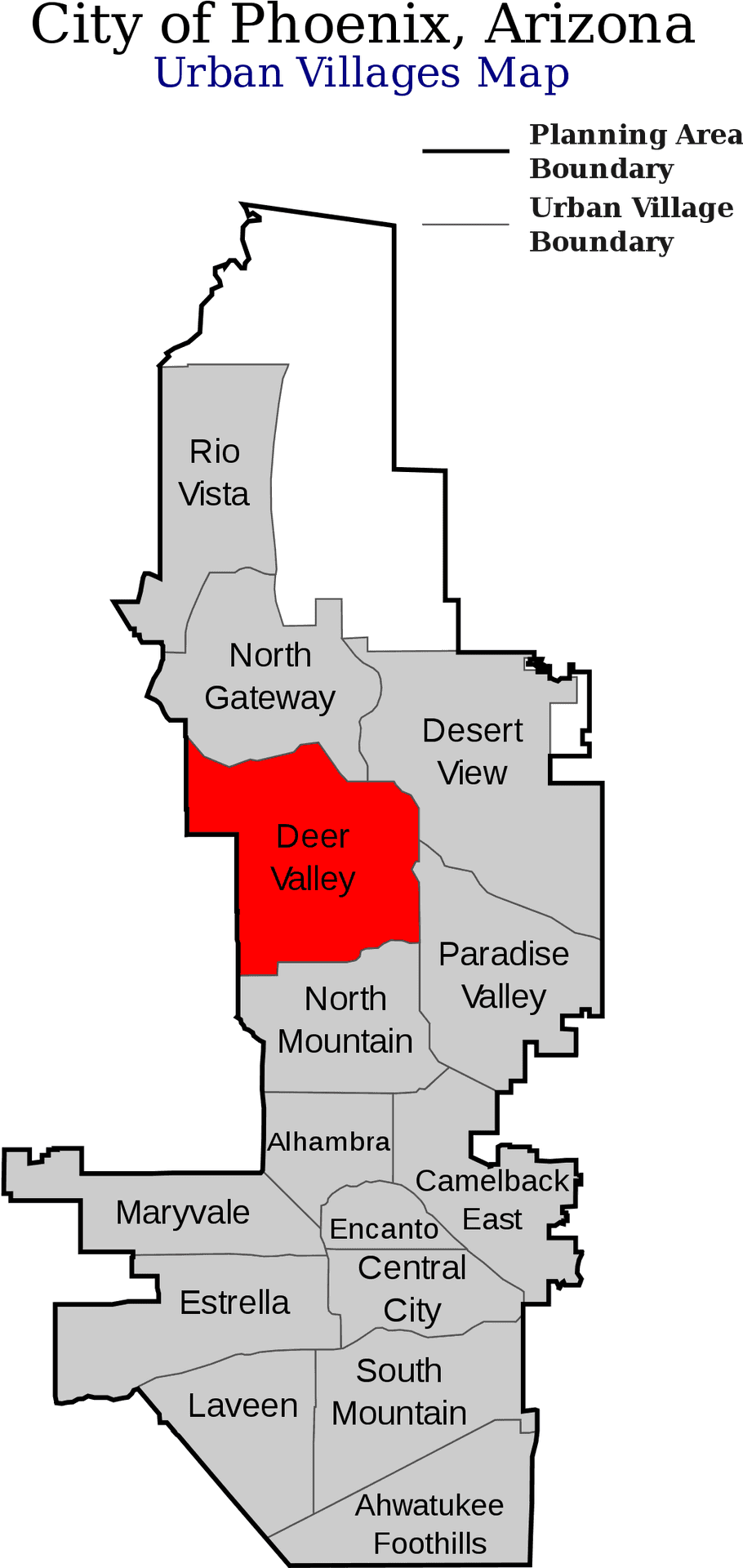 Phoenix Arizona Urban Villages Map PNG