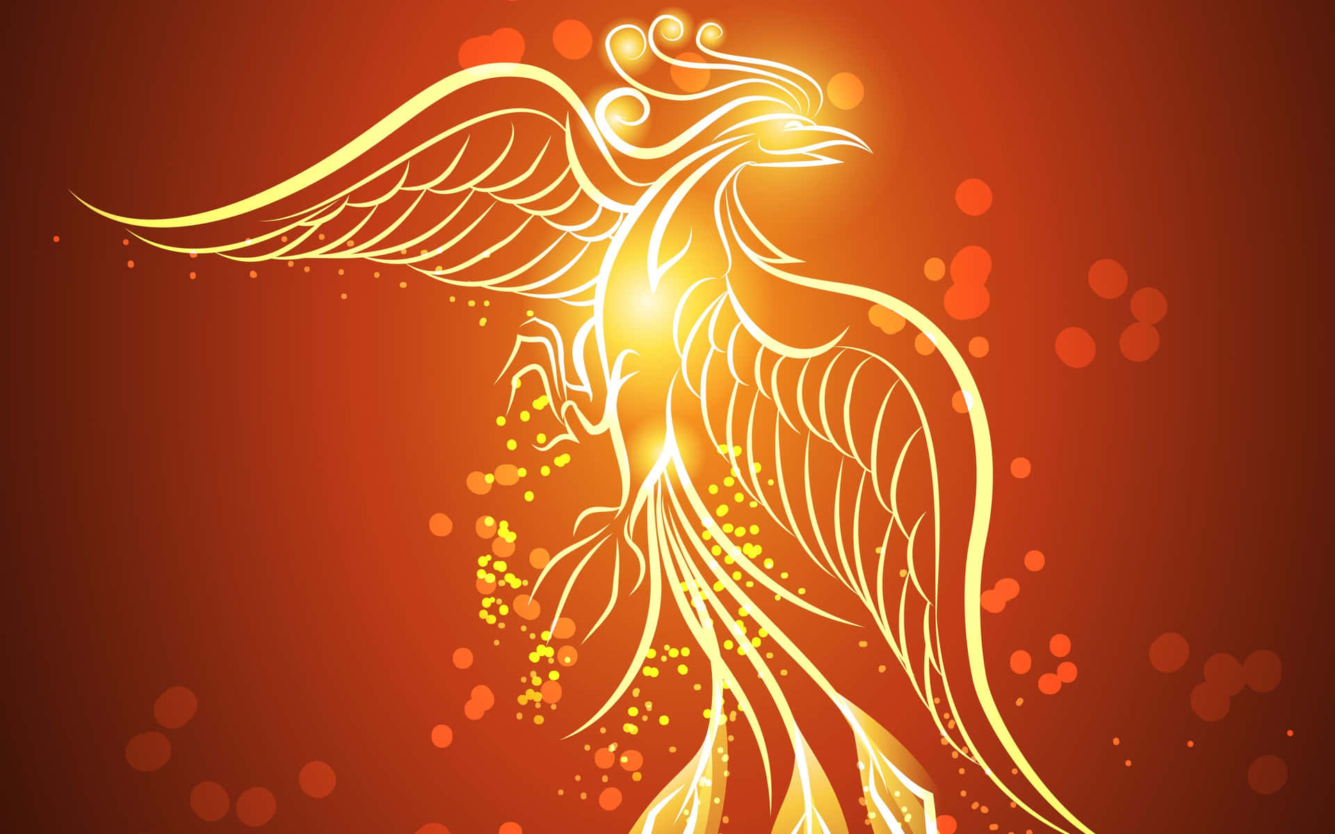 A Golden Phoenix On A Red Background