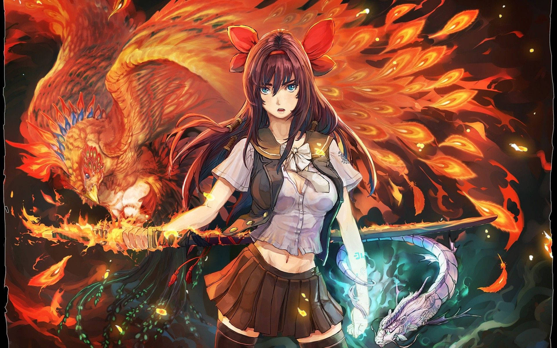 Phoenix Pige Ild Anime Desktop Tapet: Tag vinden bag hver pige med Phoenix Pige Ild Anime Desktop Tapet. Wallpaper