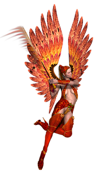 Phoenix Winged Fairy Archer PNG