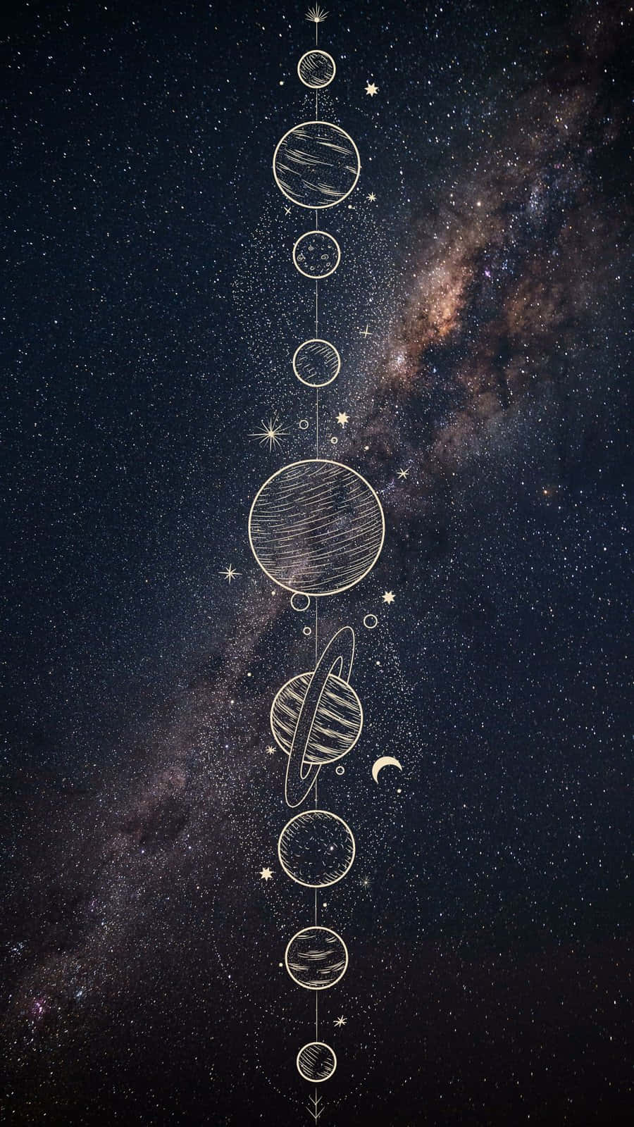 Planets Line Art Phone Background
