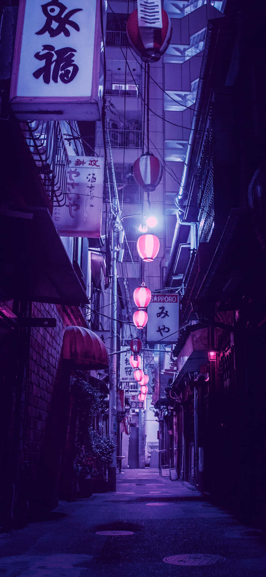 Neon Purple Tokyo Alley Phone Background