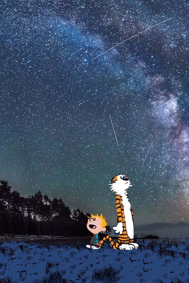 Calvin And Hobbes At Night Phone Background