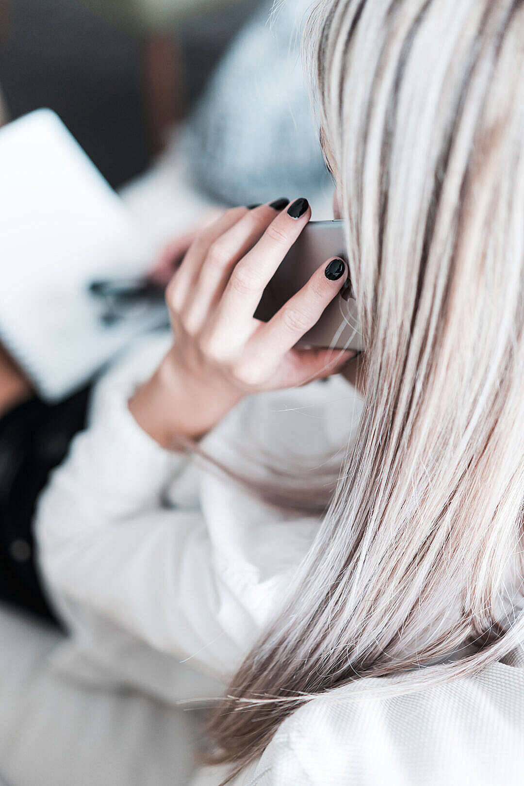 Phone Call Woman With Platinum Blonde Hair Wallpaper