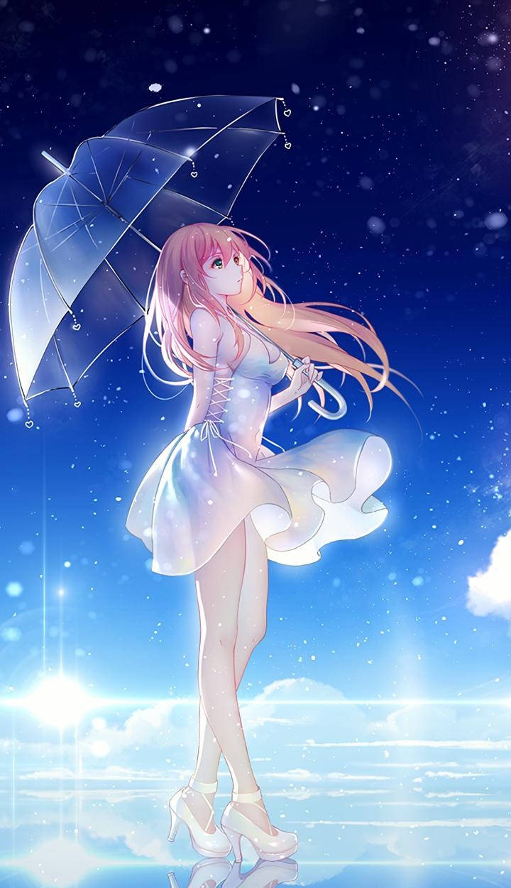 Phone Girl Night Sky Anime Wallpaper