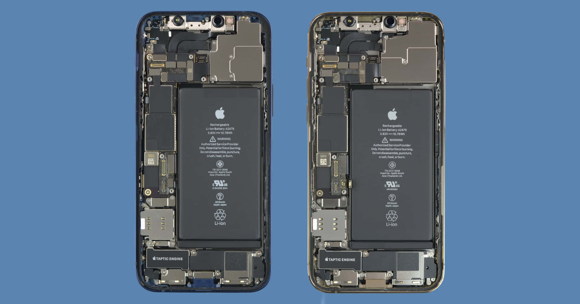 Two Iphones With The Battery And The Motherboard Wallpaper