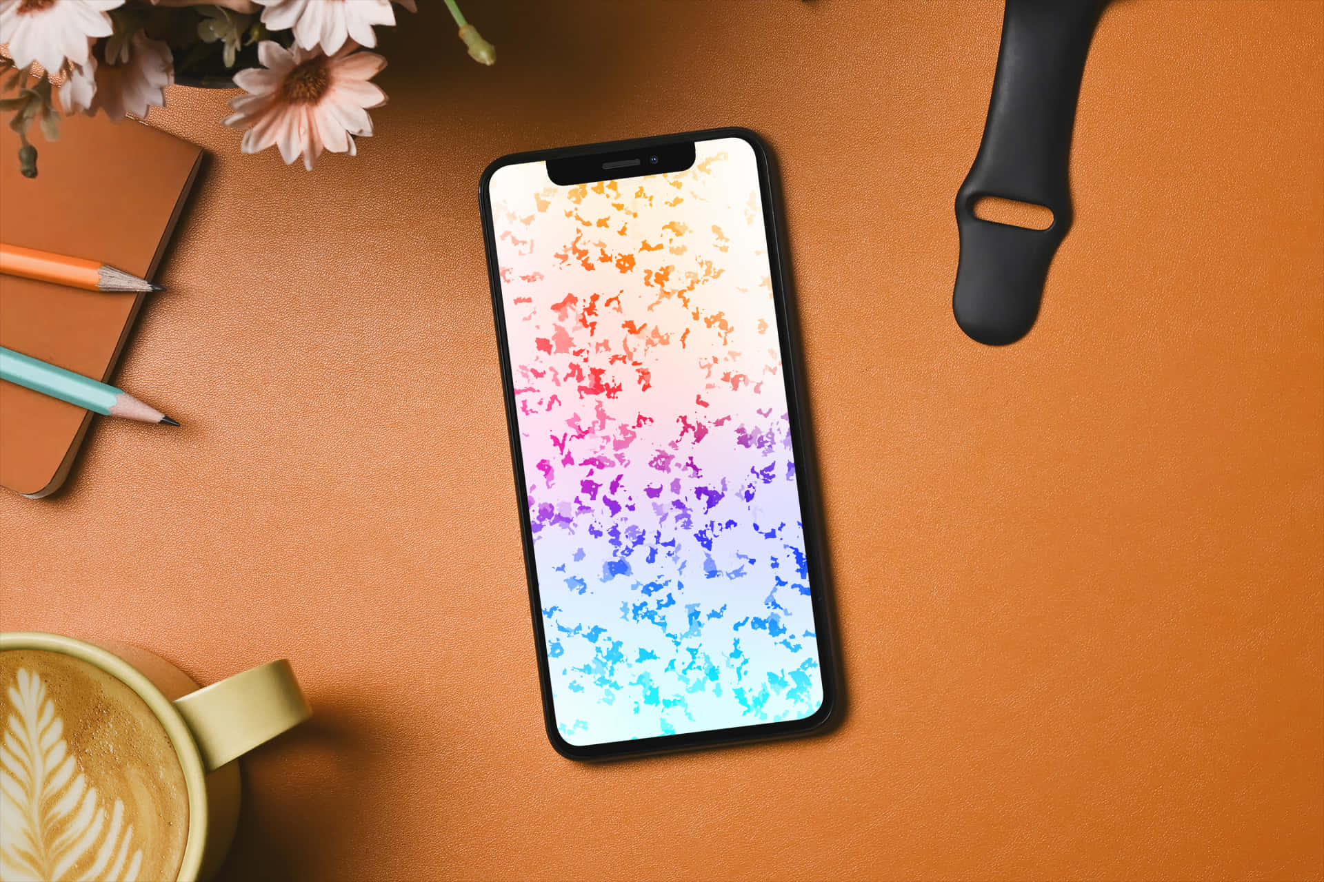 Phone Screen Showing Colorful Perturbed Design Wallpaper