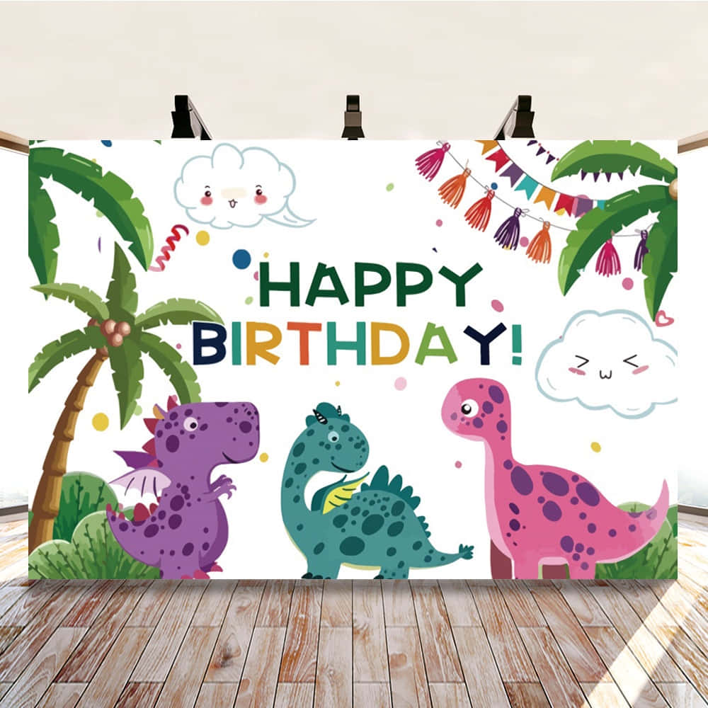 Sfondocon Dinosauri Per Il Compleanno Felice Per Cabina Fotografica