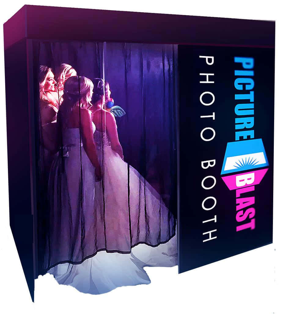 A Photo Booth With Two Brides In Front Of It