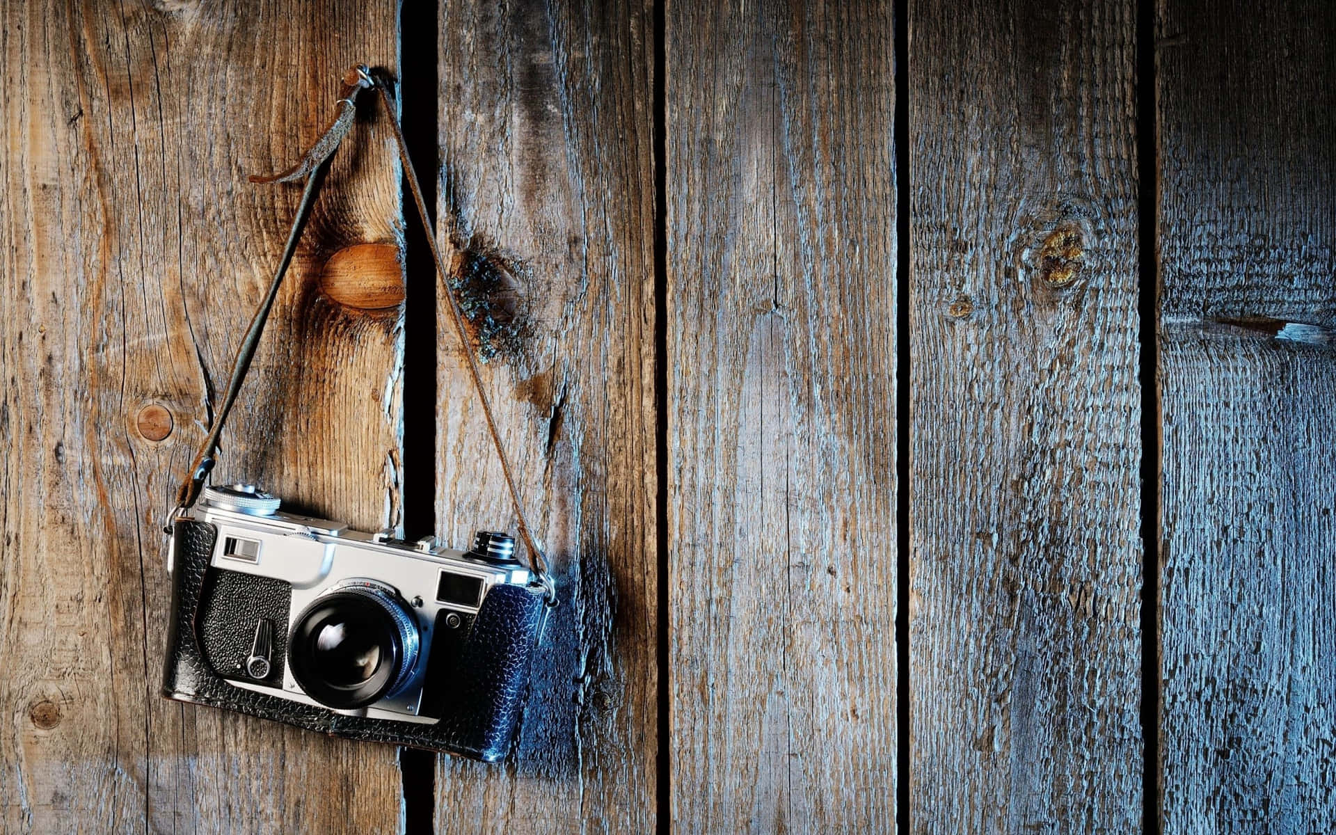 Photography Camera Hanging On Wood Wallpaper
