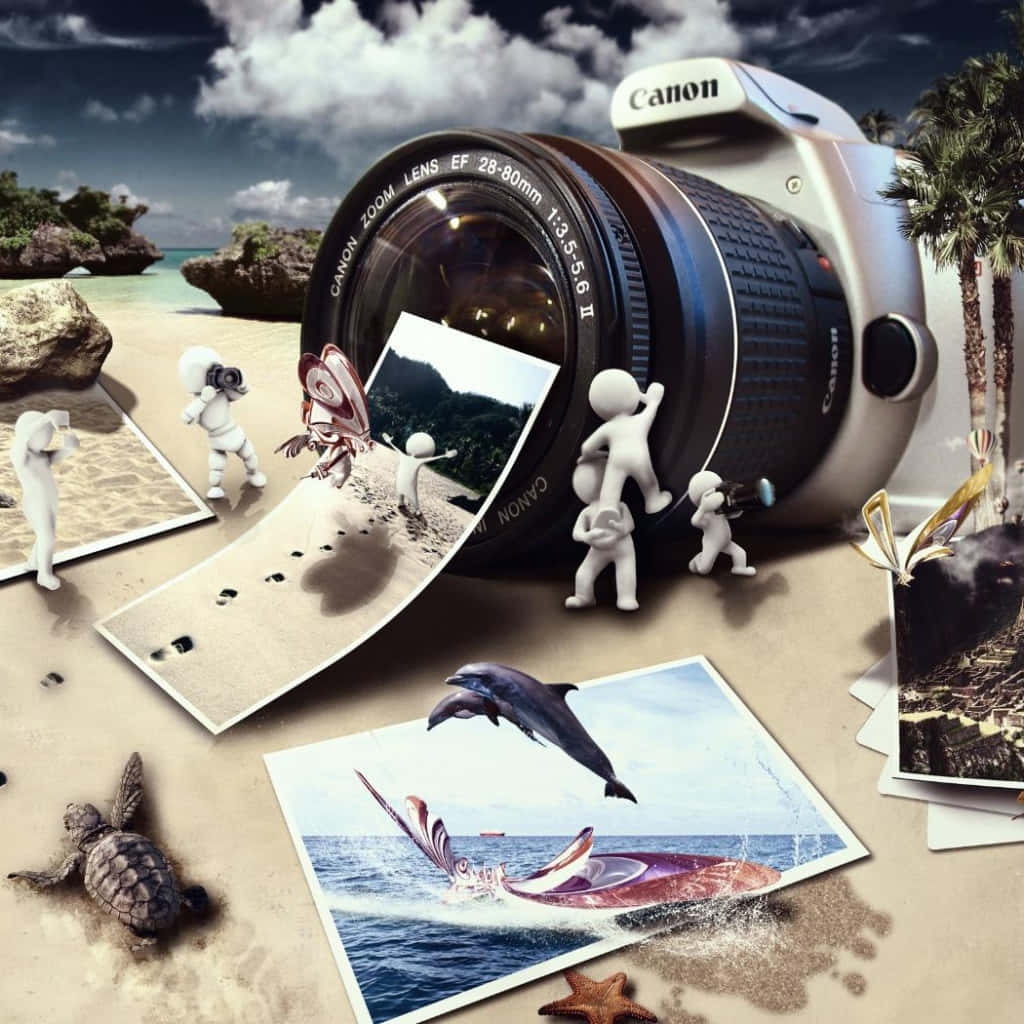 A Professional Camera Capturing a Serene Beach View Wallpaper