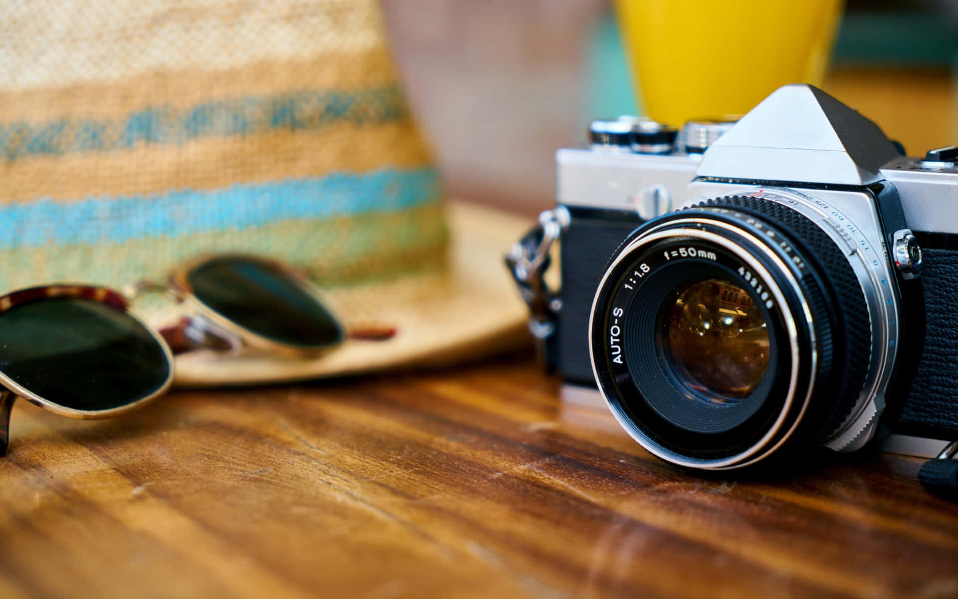 Photography Camera With Sunglasses And Hat Wallpaper