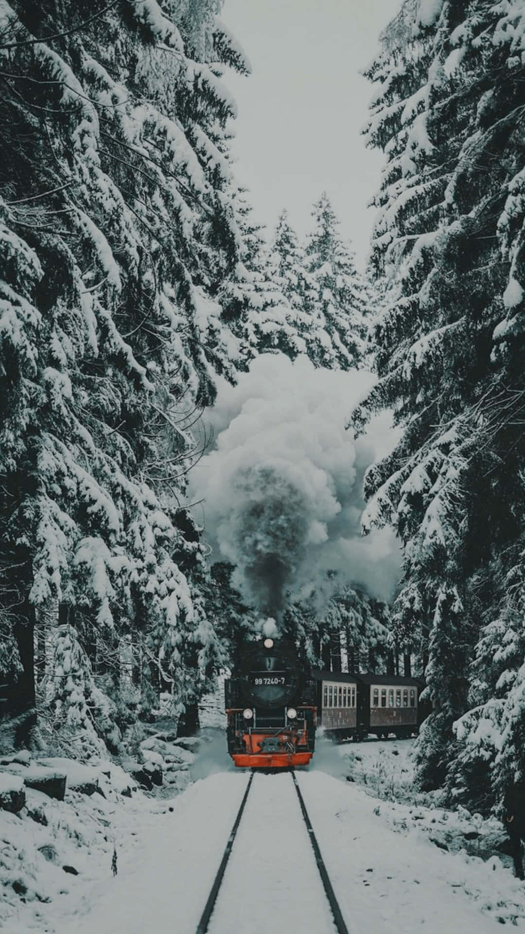 Photography Of Cozy Winter Aesthetic Smoky Train Wallpaper
