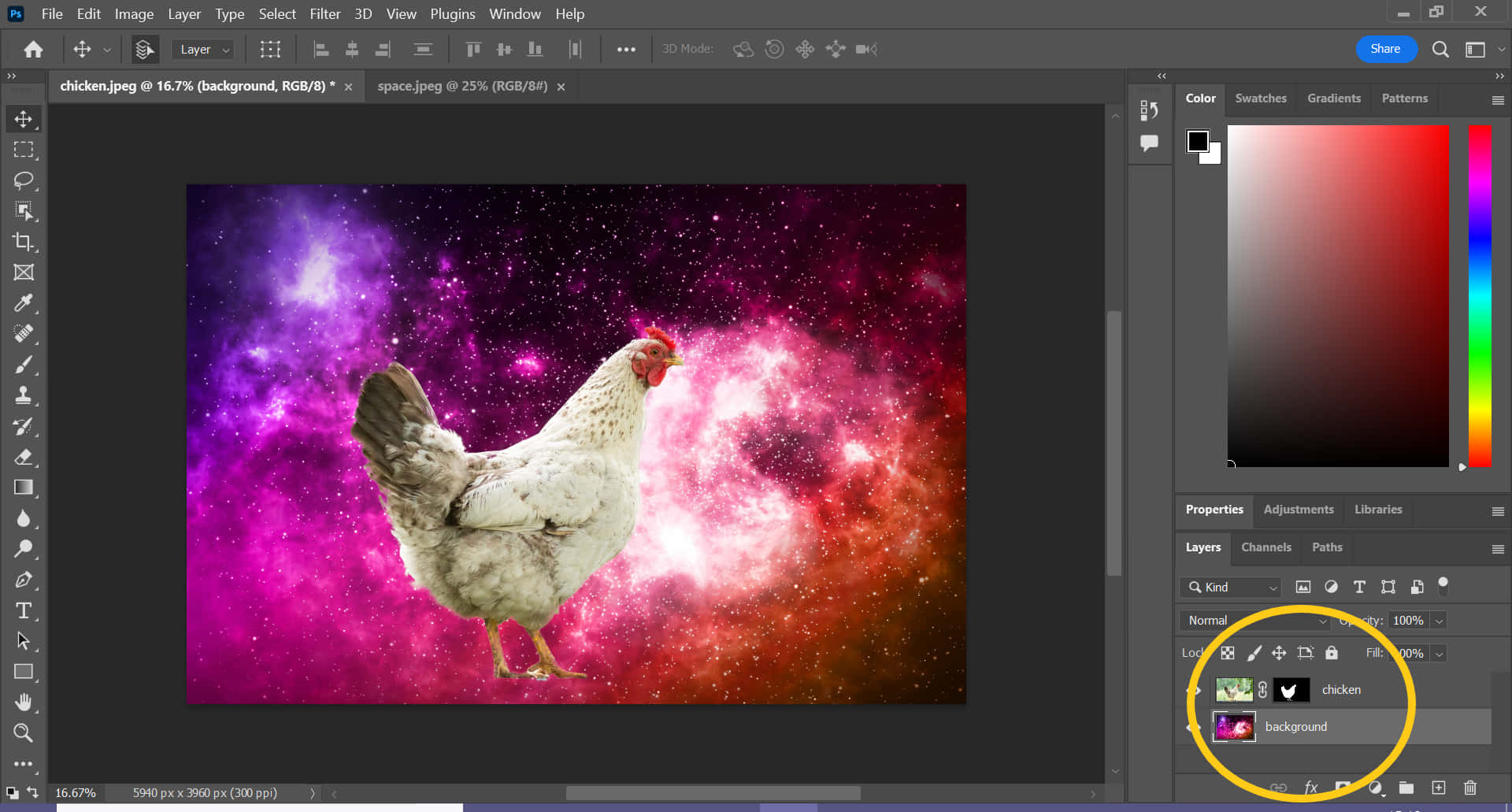 Vibrant Space Rooster - A Stunning Photoshop Creation Wallpaper