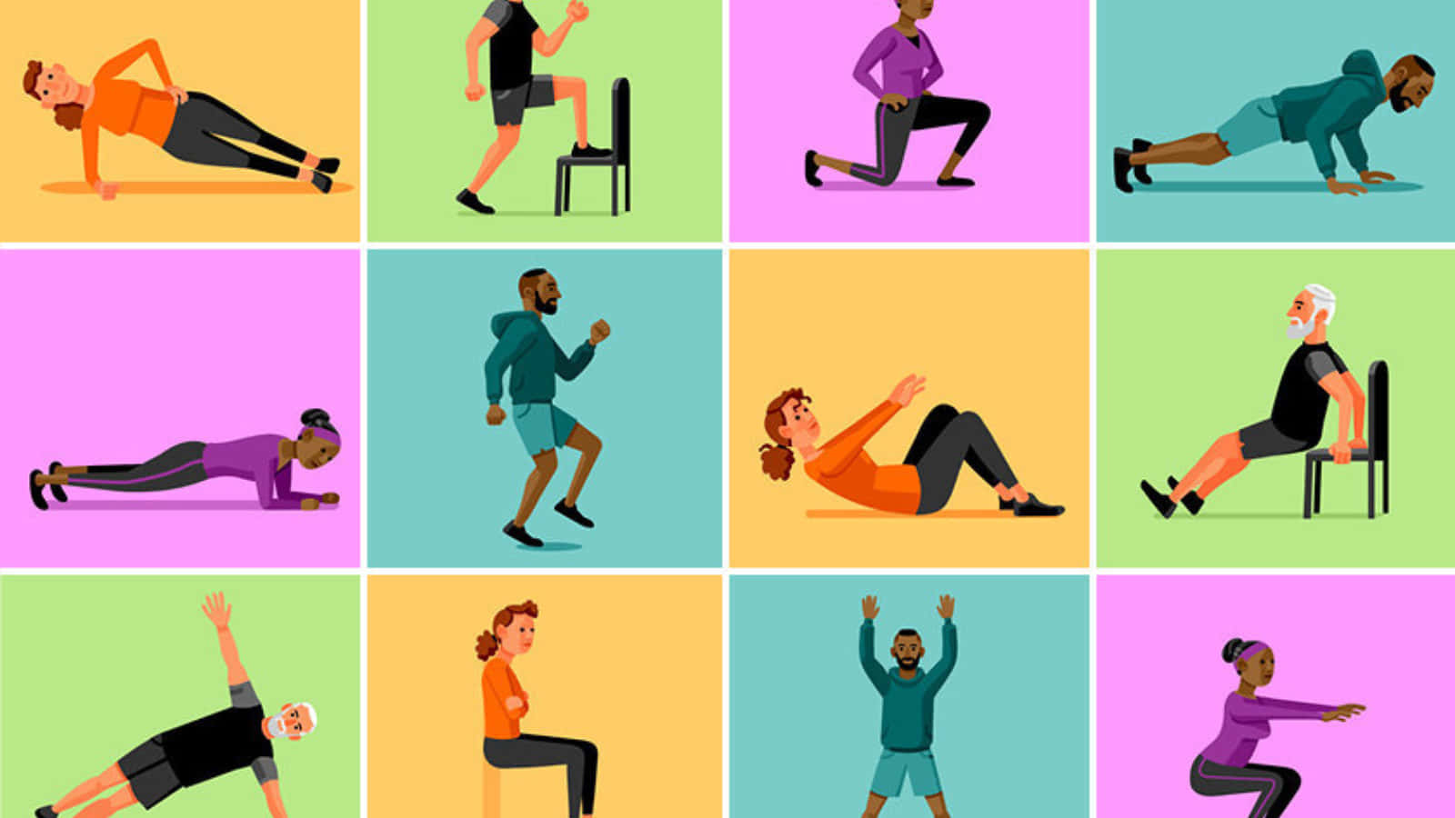 A Set Of People Doing Various Exercises Wallpaper