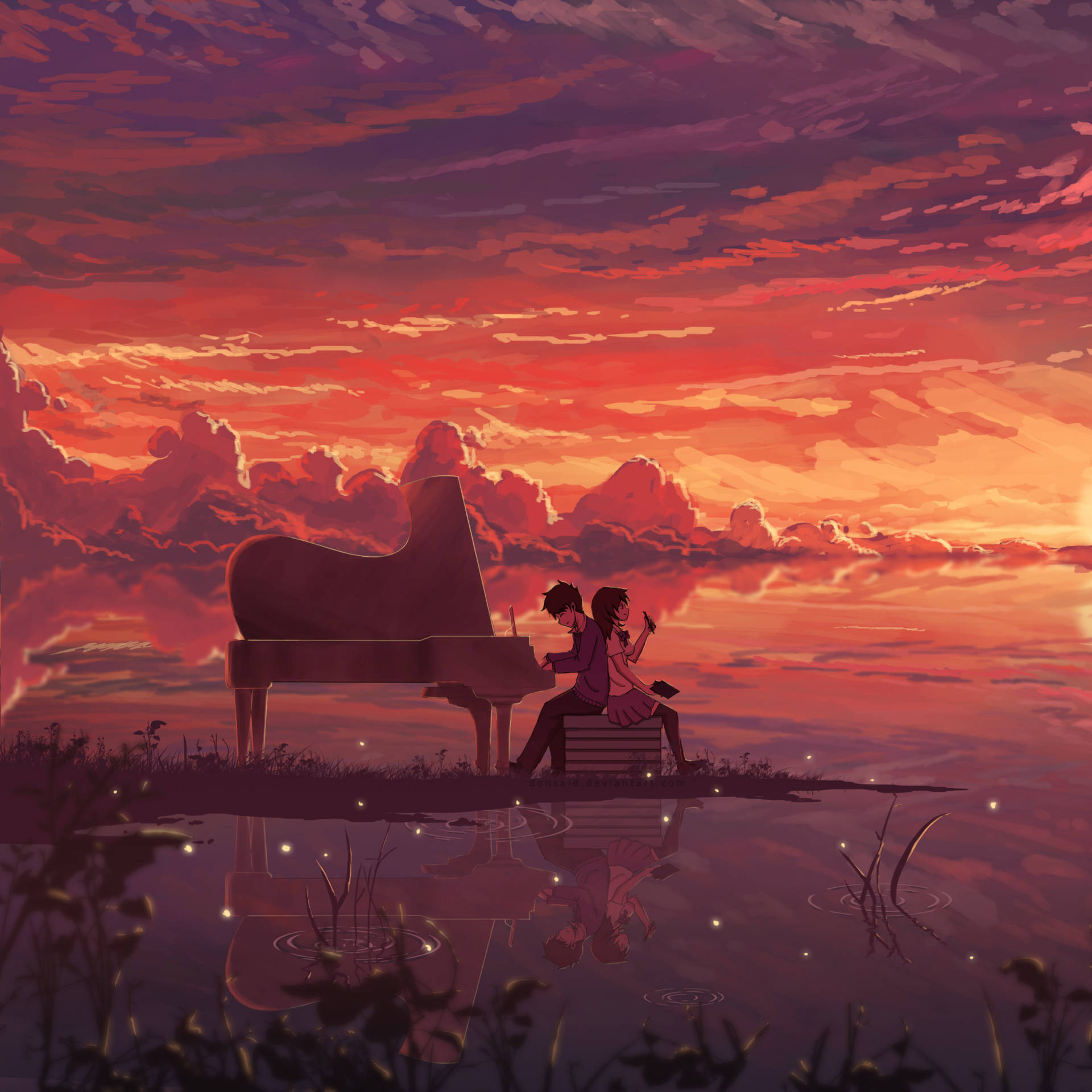 Piano At Sunset Love Art