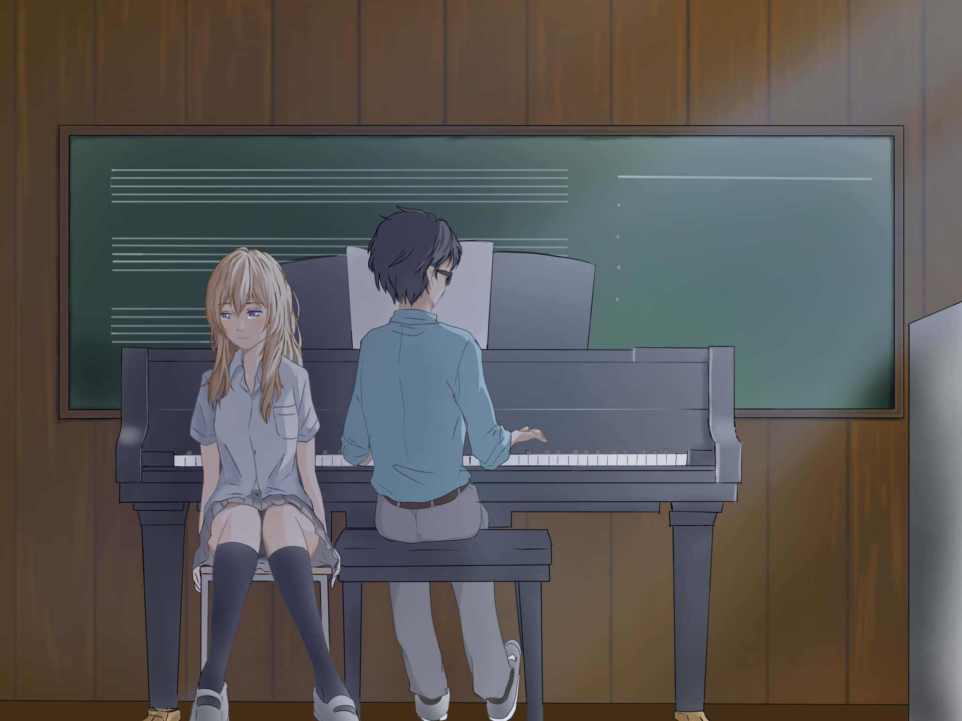 Scène De Duo De Piano Anime Fond d'écran