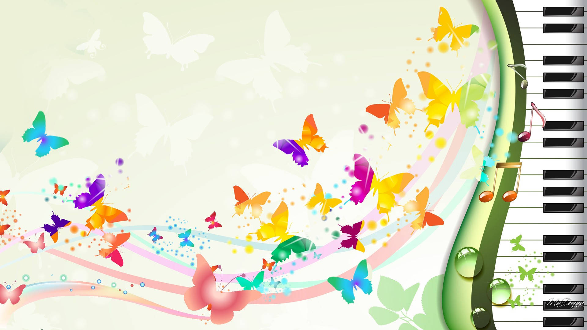 Piano Music Butterfly Background Wallpaper