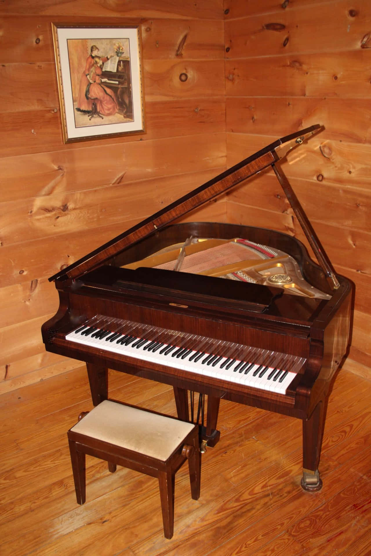 A beautiful grand piano in the home of a skilled player.