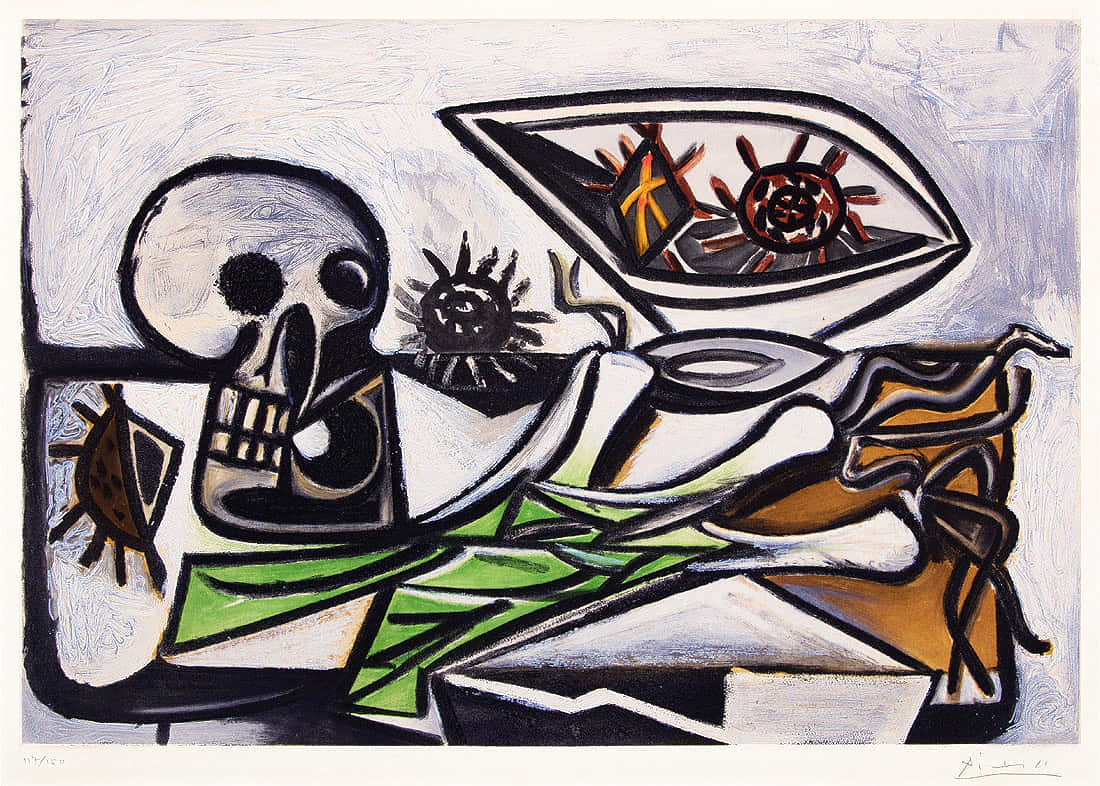 A Painting Of A Skull And A Bowl Of Food