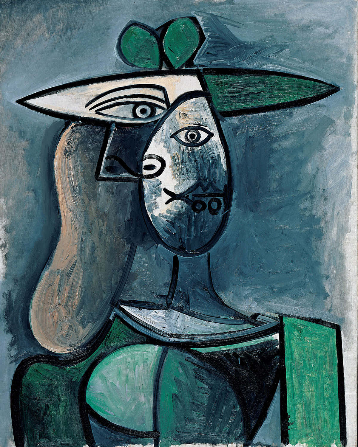 Unapintura De Una Mujer Con Un Sombrero Verde.