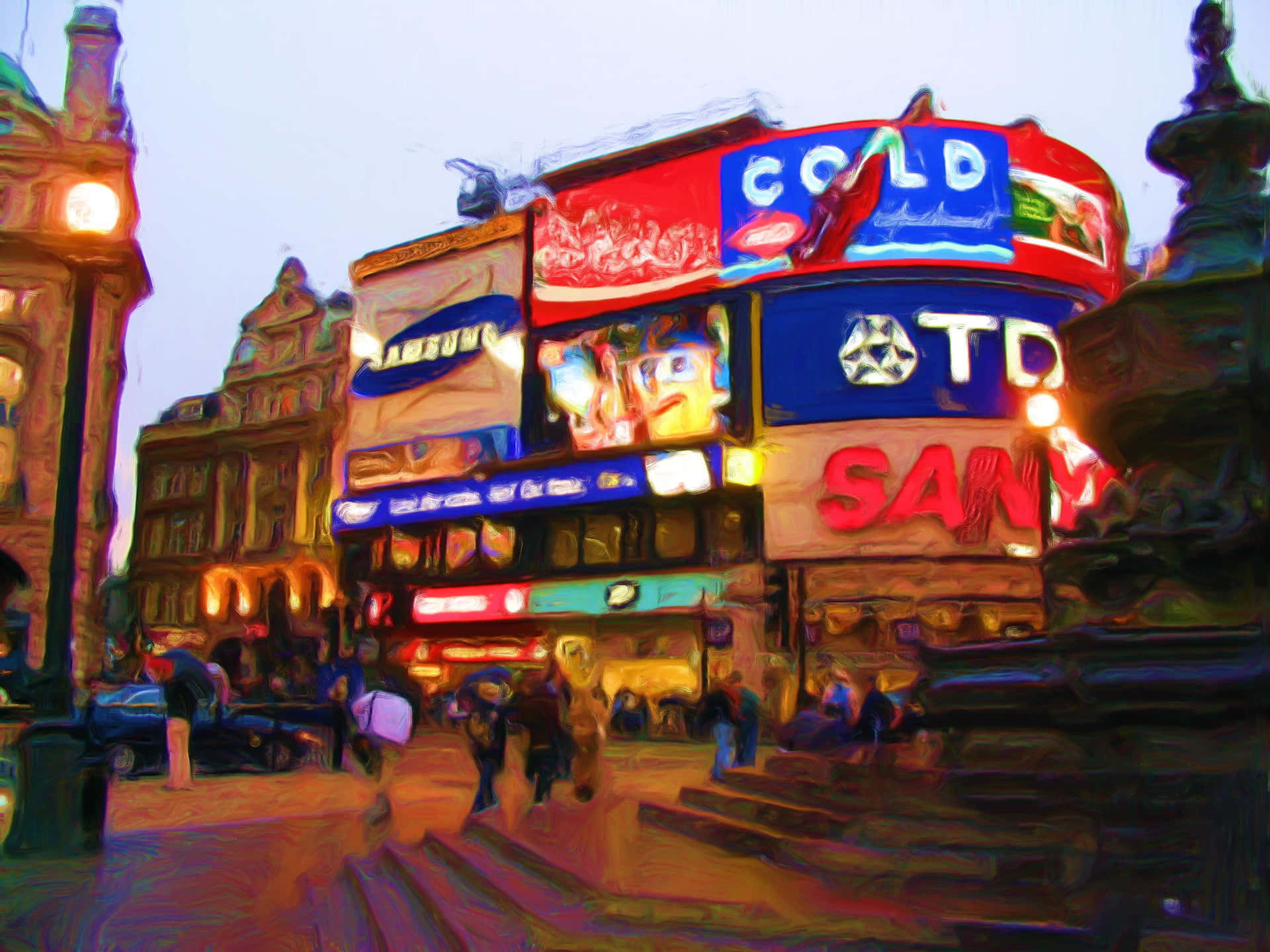 Piccadilly Circus Digital Abstract Painting Wallpaper