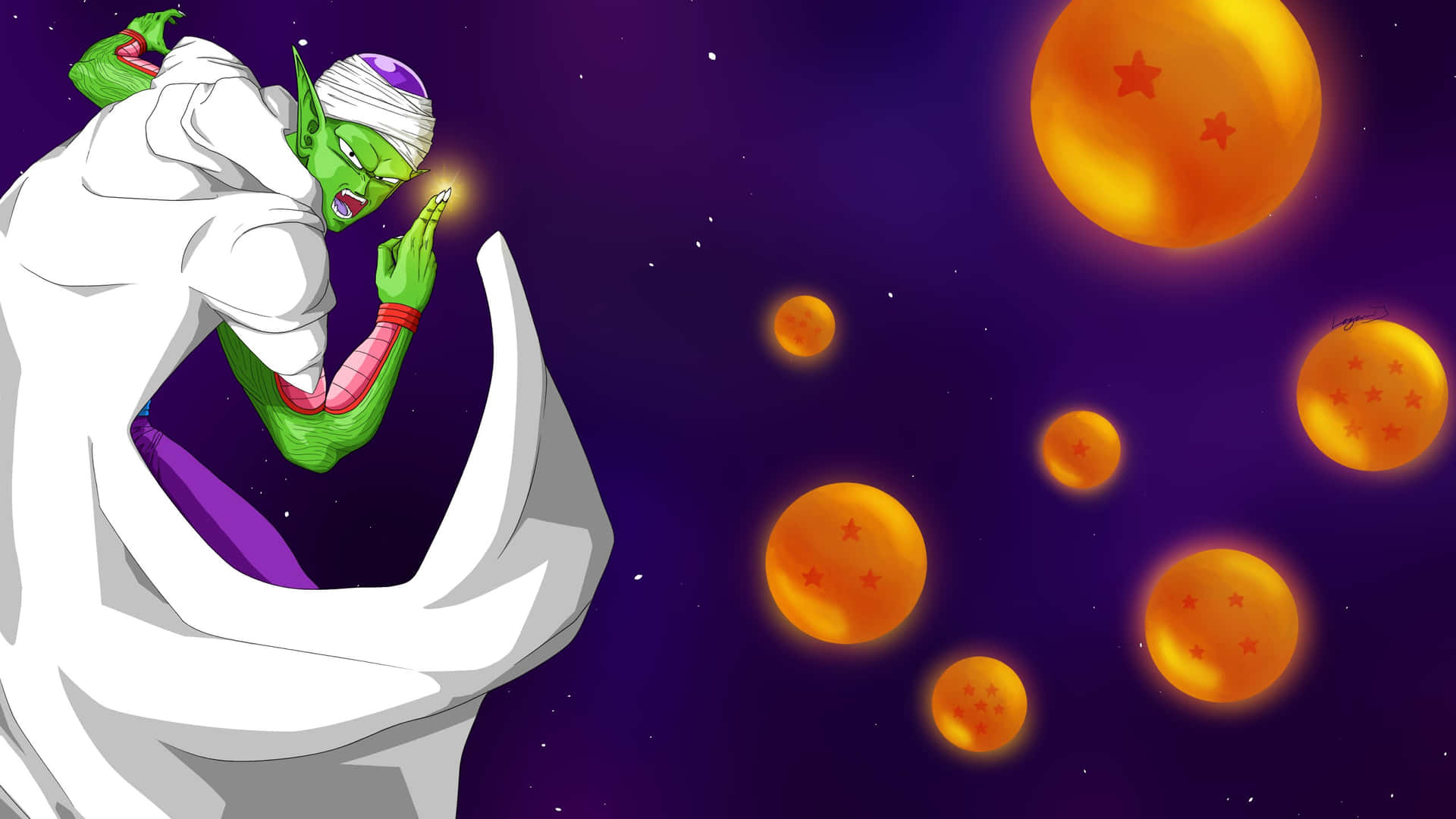 Piccolo_with_ Dragon_ Balls_in_ Space Wallpaper