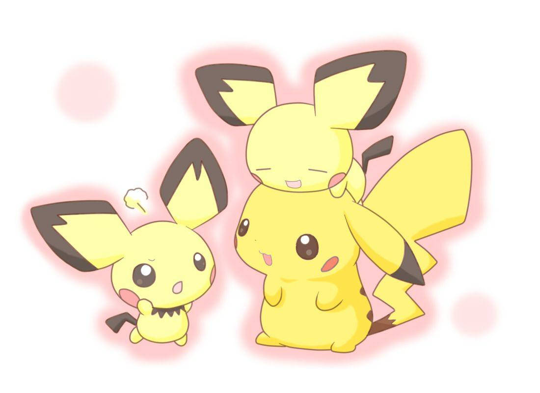 Pichu And Friends With Pink Shadows Wallpaper