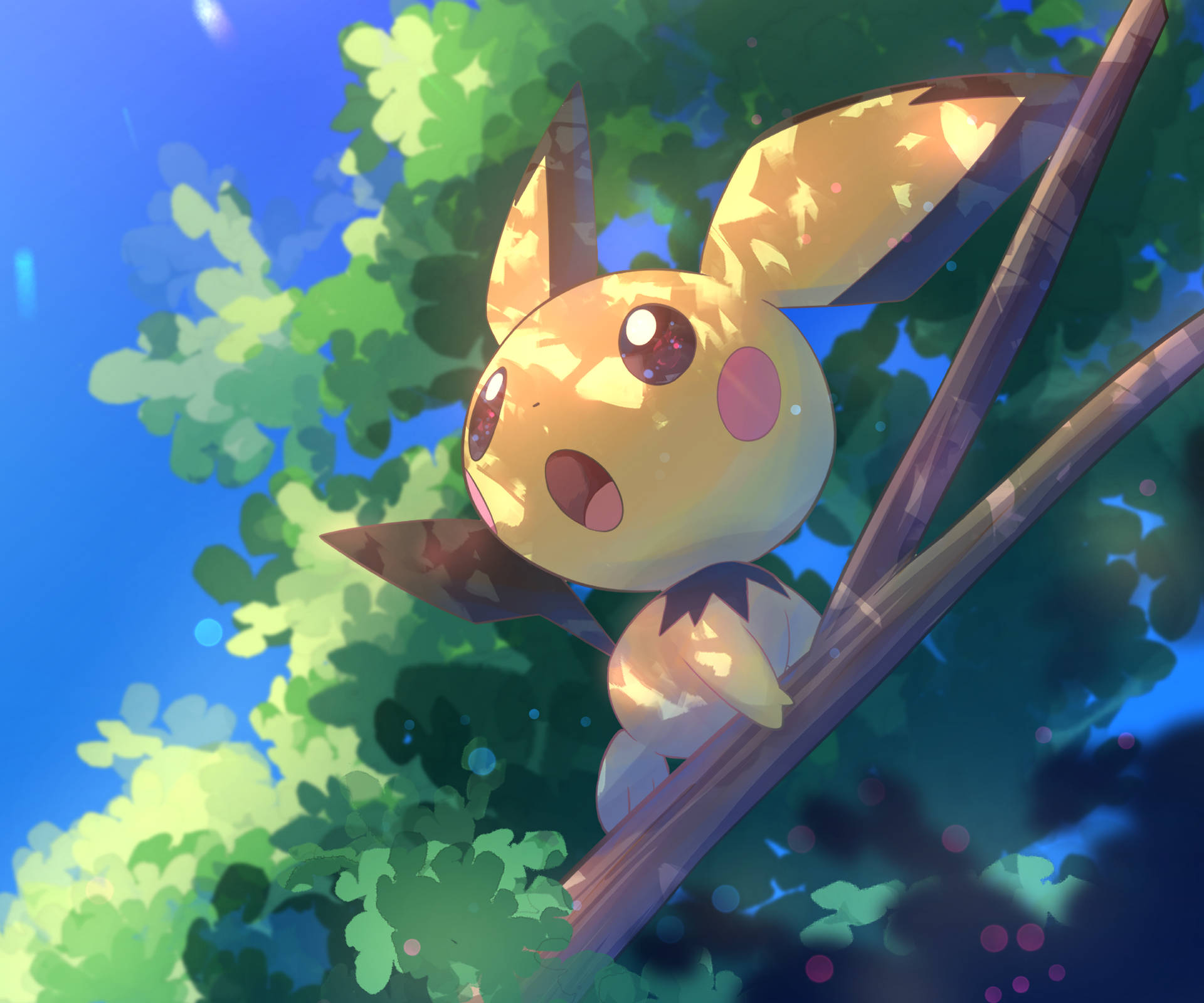 Pichu On A Branch Of Tree Wallpaper