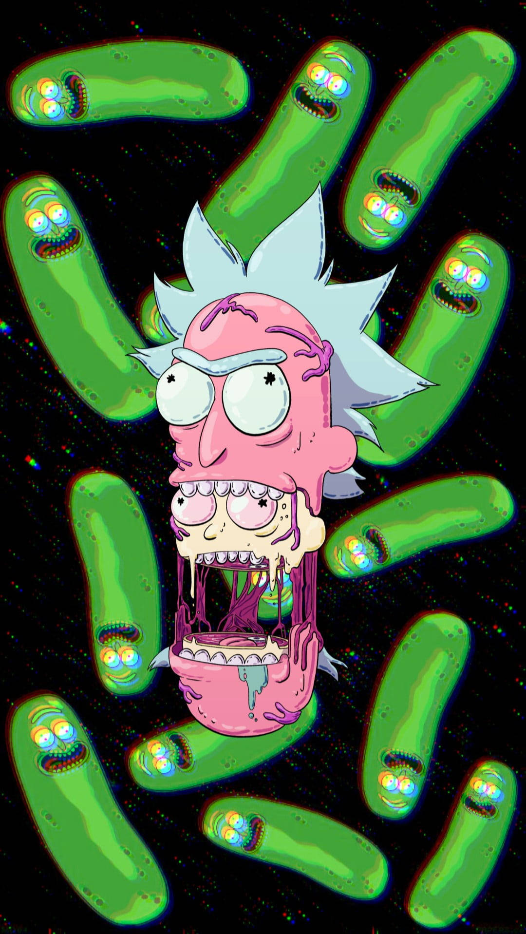 Fondopsicodélico De Pickle Rick Y Morty Fondo de pantalla