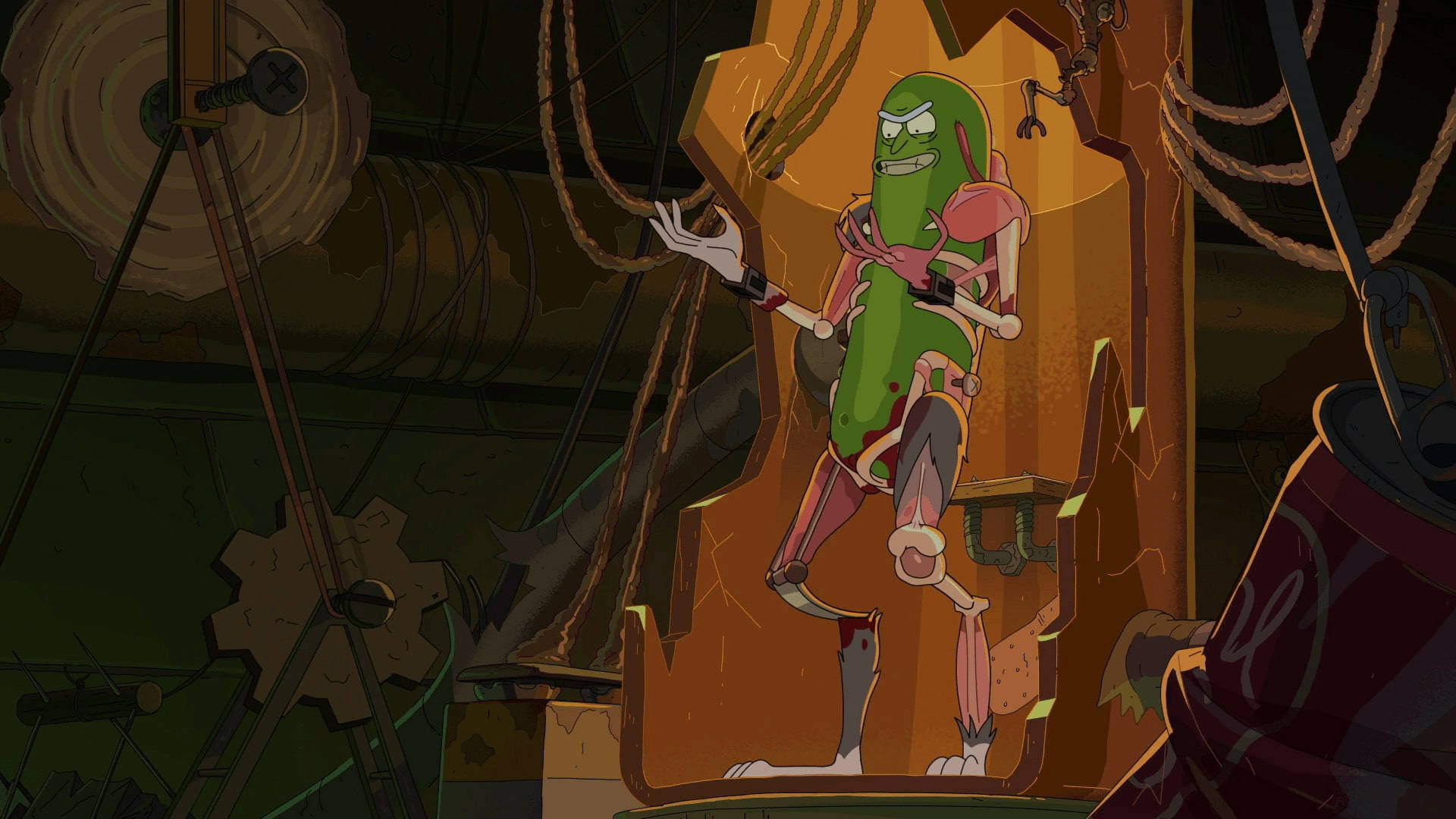 Pickle Rick In His Makeshift Throne Background