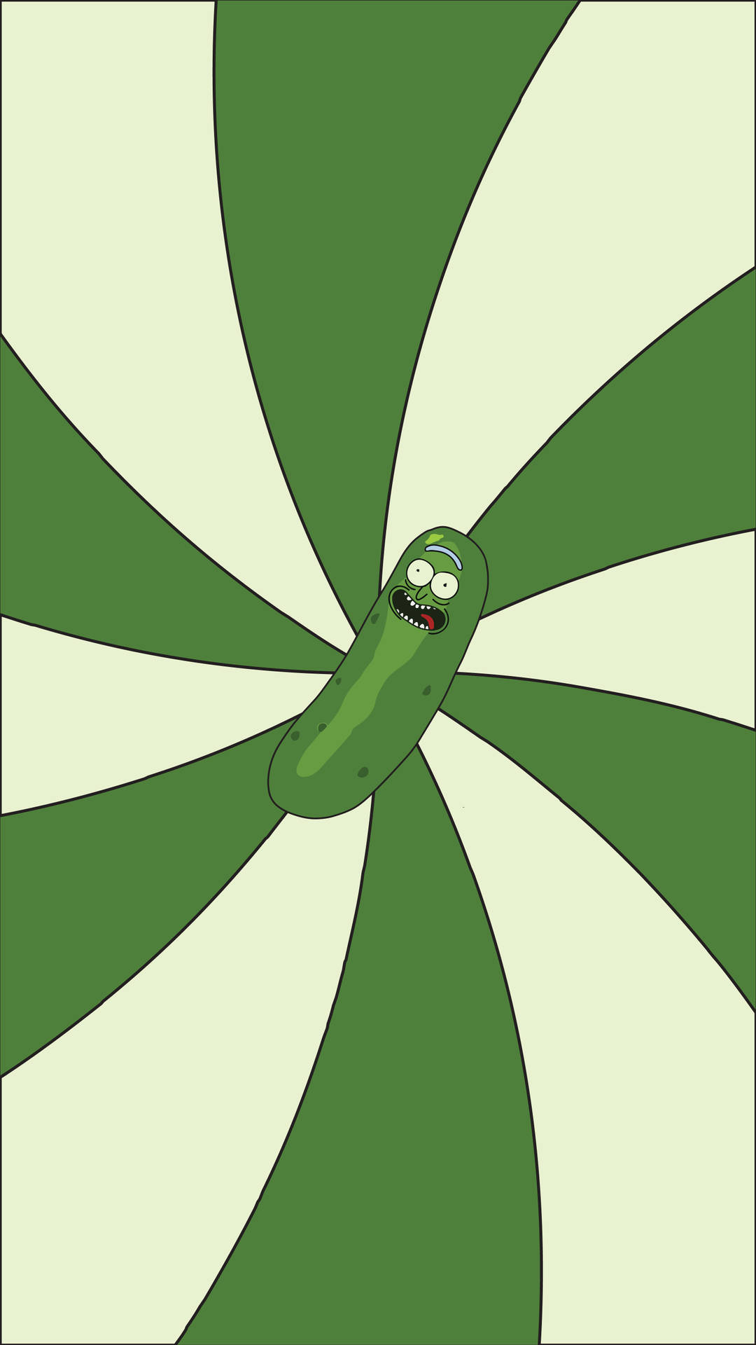 Pickle Rick Over Radial Pattern Background