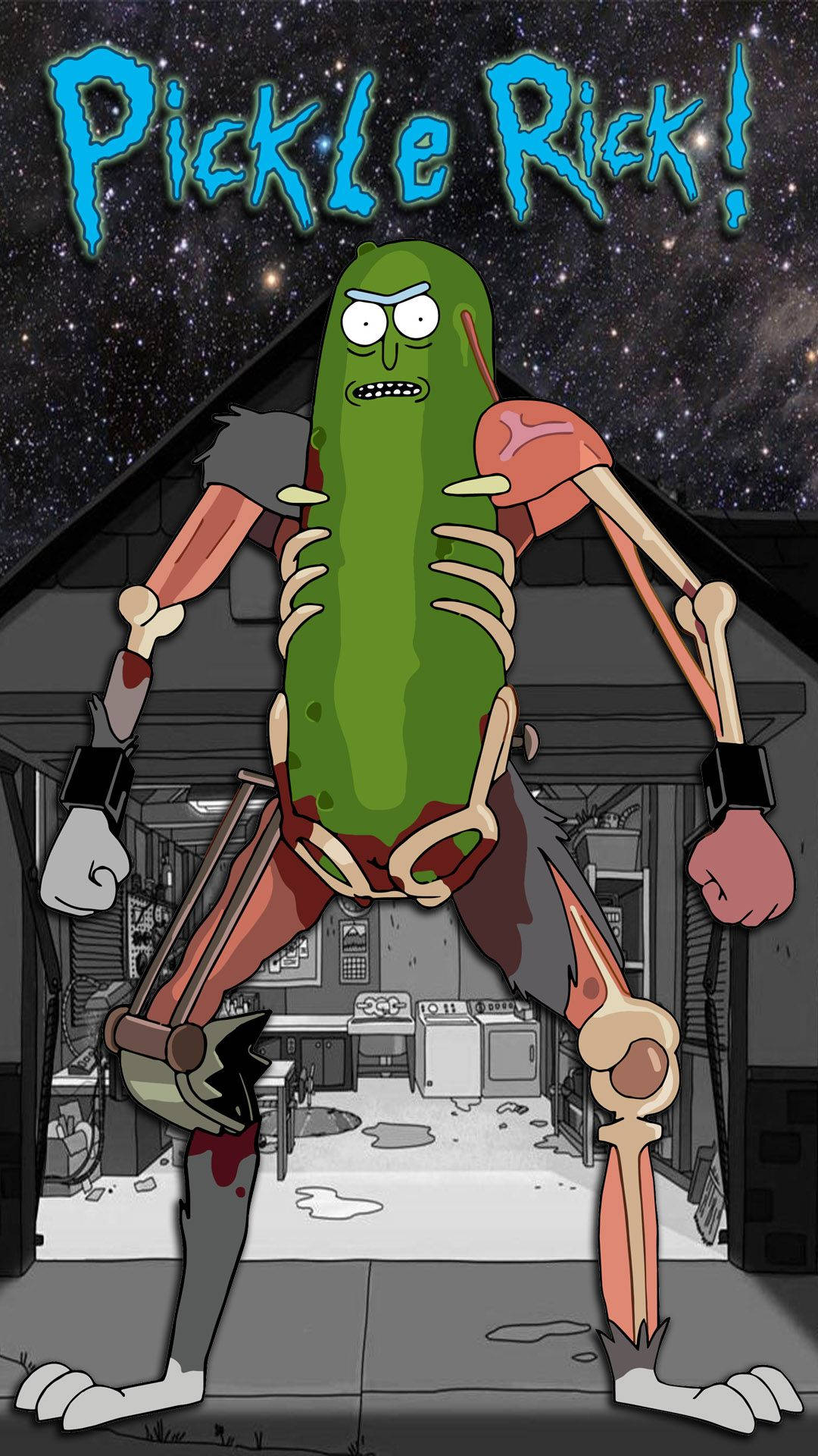 Pickle Rick With Clenched Hands Background