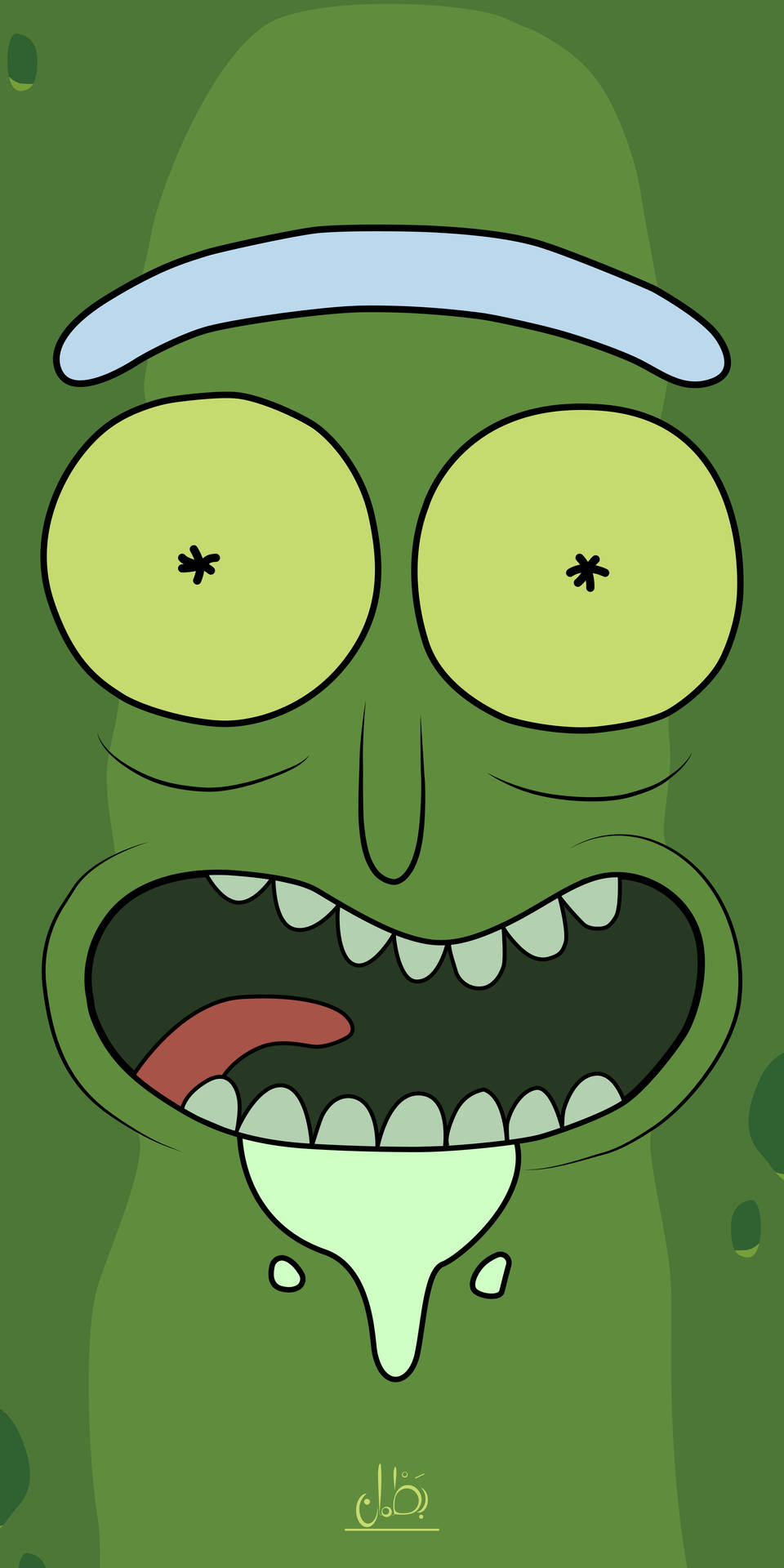 Pickle Rick With Drool Background