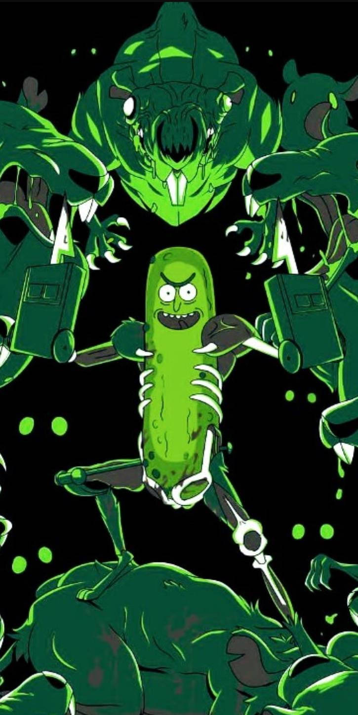Pickle Rick With Rat Monsters Background