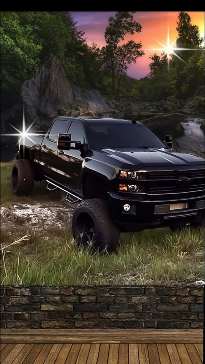 Camionetareluciente Chevrolet Silverado En Color Negro Brillante. Fondo de pantalla