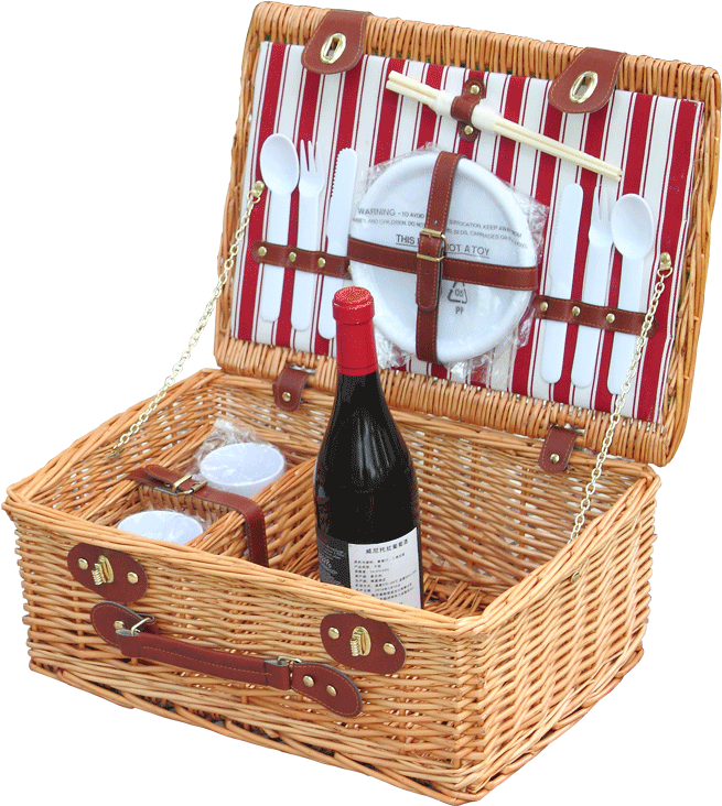 Picnic Basket With Accessoriesand Wine PNG