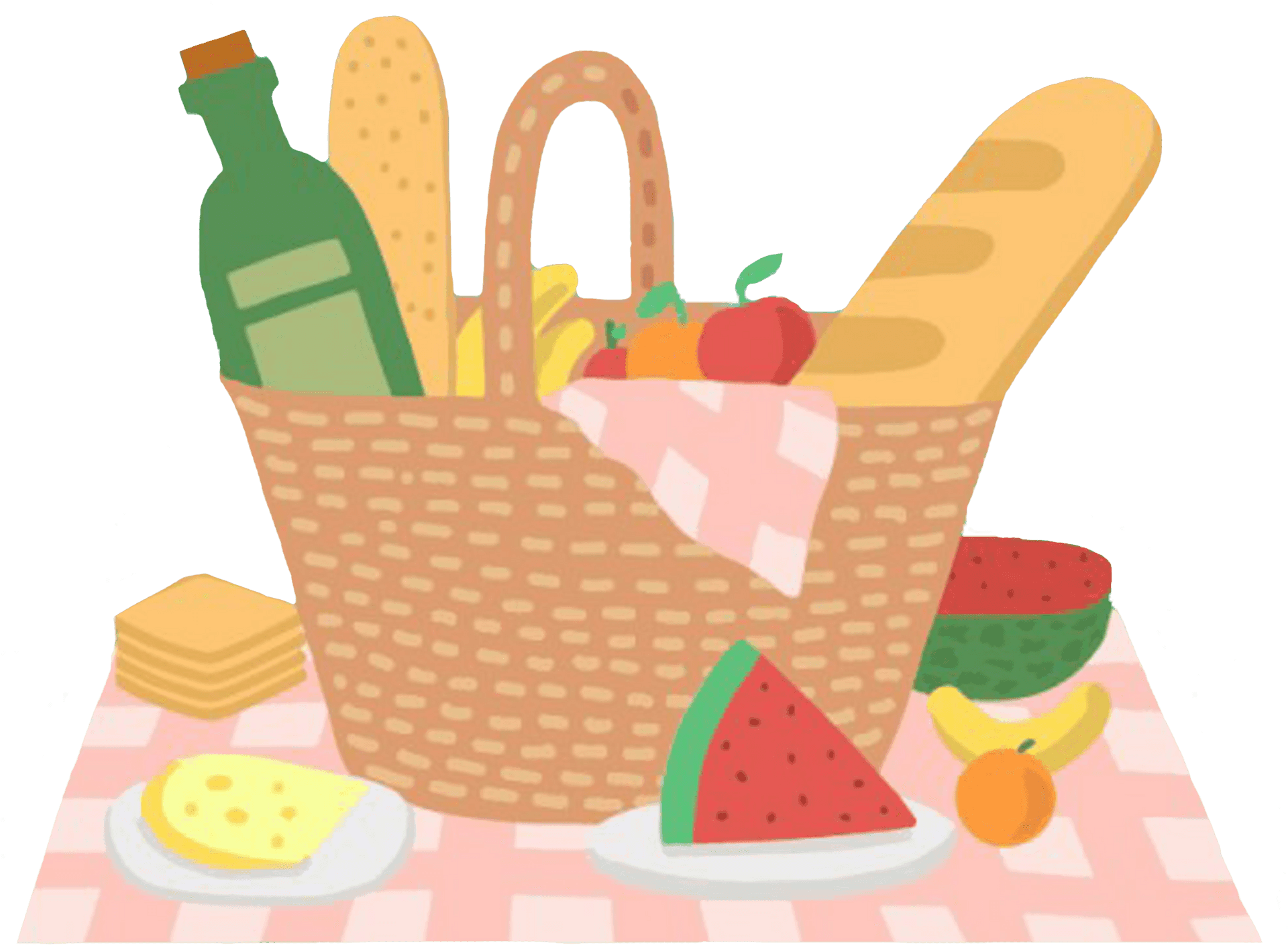 Picnic Basket With Food Illustration PNG