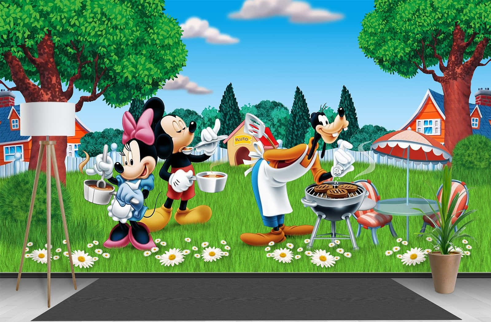 Picnic Mickey Mouse Minnie Goofy indeholder scener af en sejltur på en båd. Wallpaper