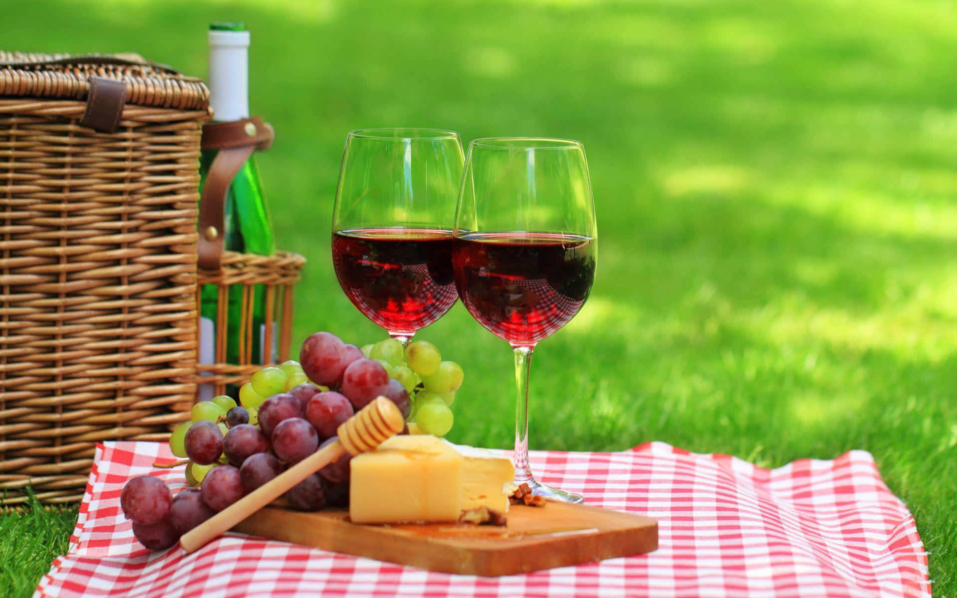 Billede af en picnic med to glas vin