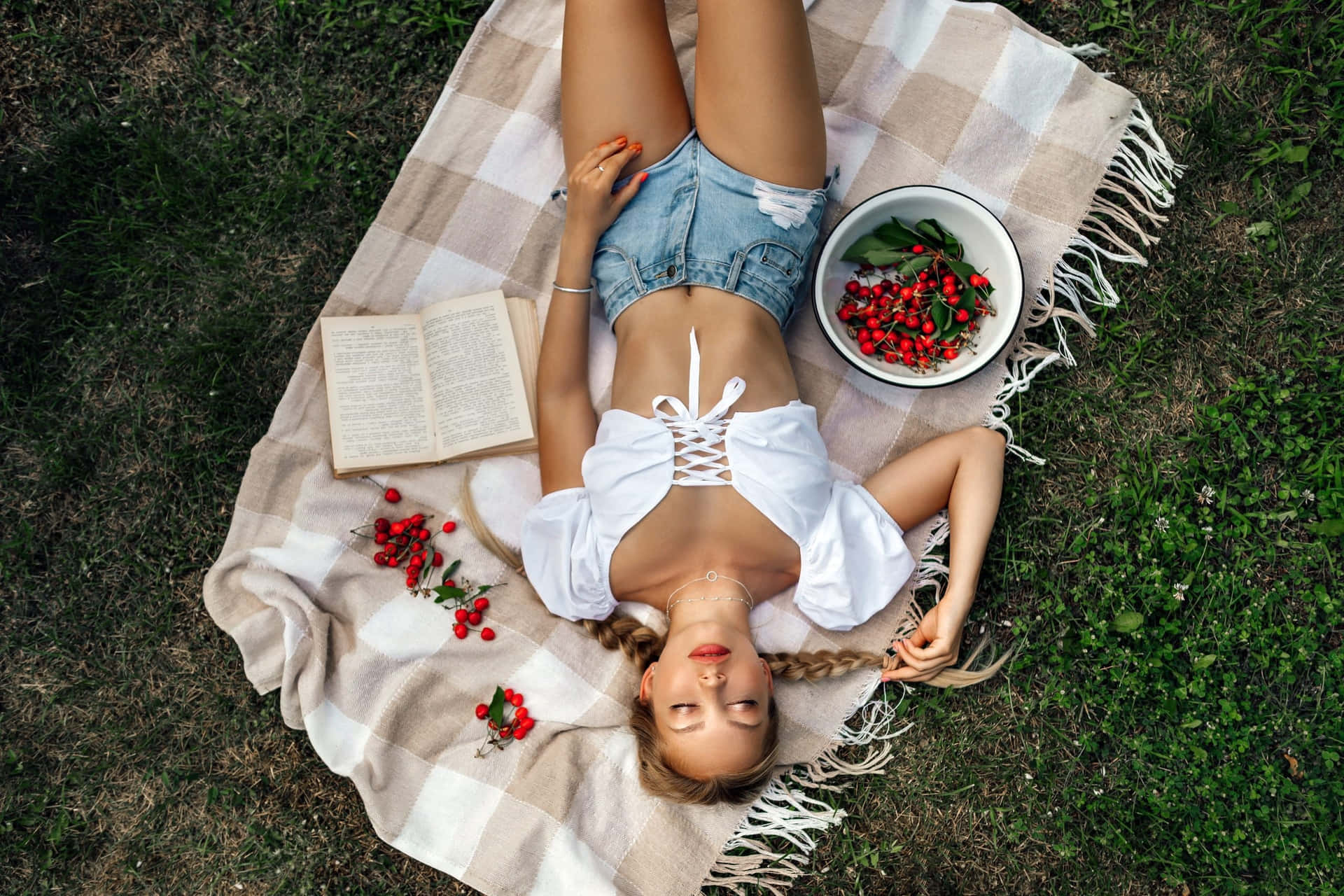 Woman Lying On Picnic Mat Picture