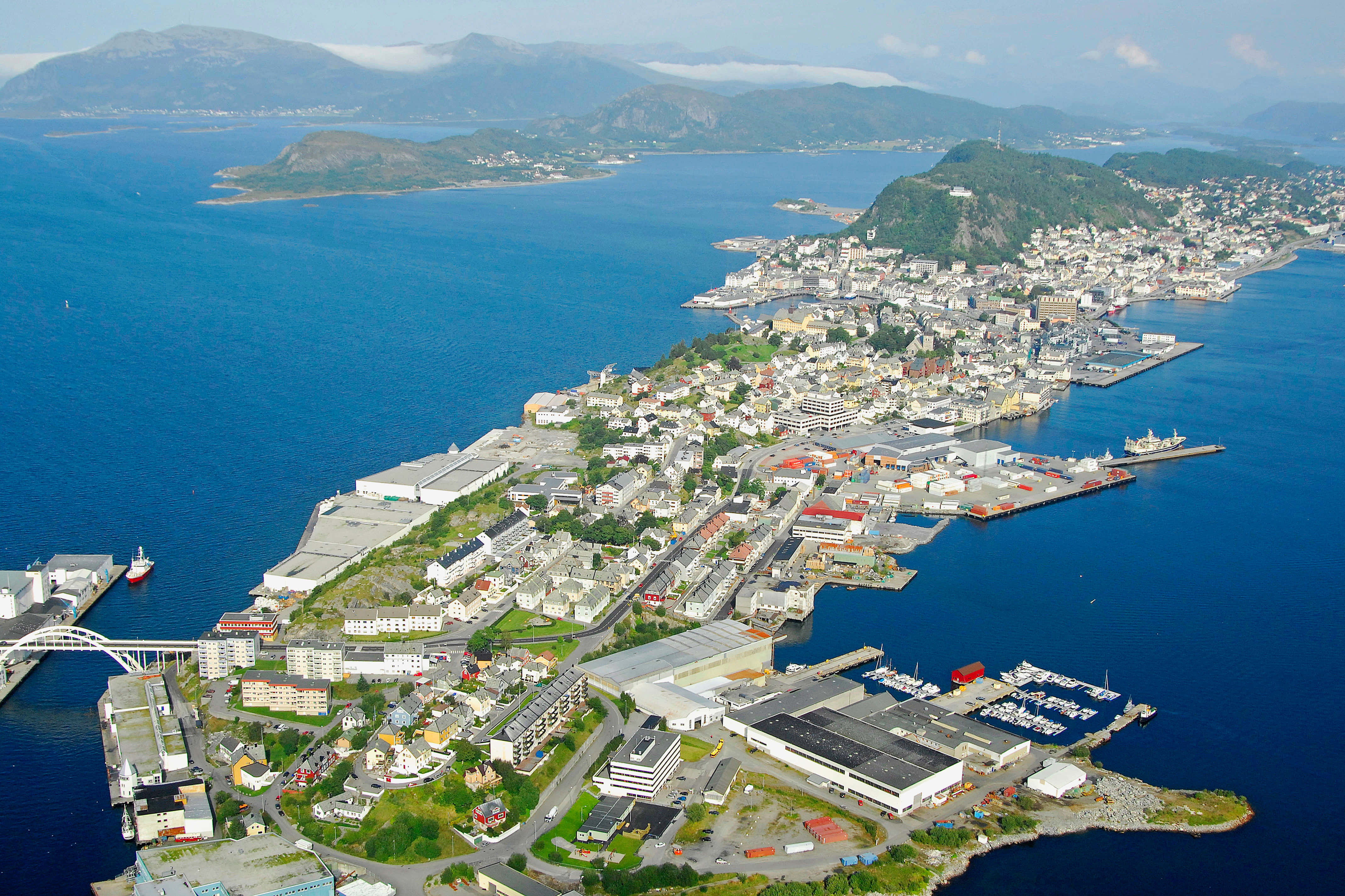 Picturesque View Of Ålesund Skyline At Sunset Wallpaper