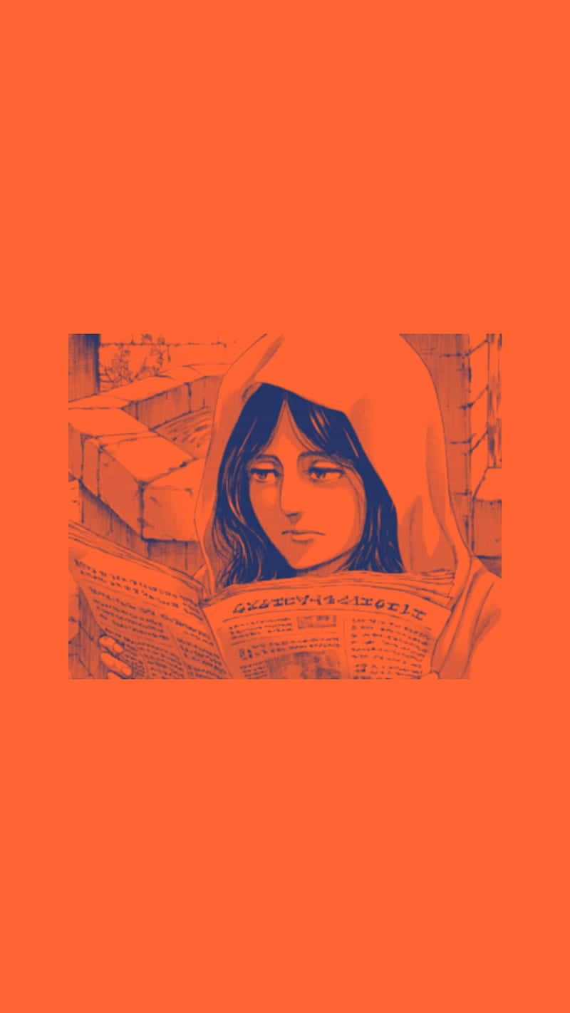 Einmädchen Liest Ein Buch Auf Einem Orangefarbenen Hintergrund. Wallpaper
