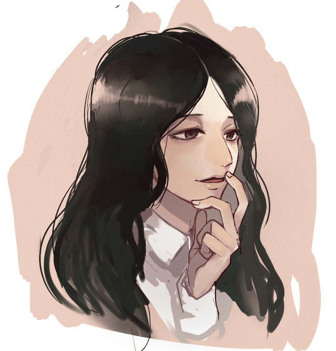 A Drawing Of A Woman With Long Black Hair Wallpaper